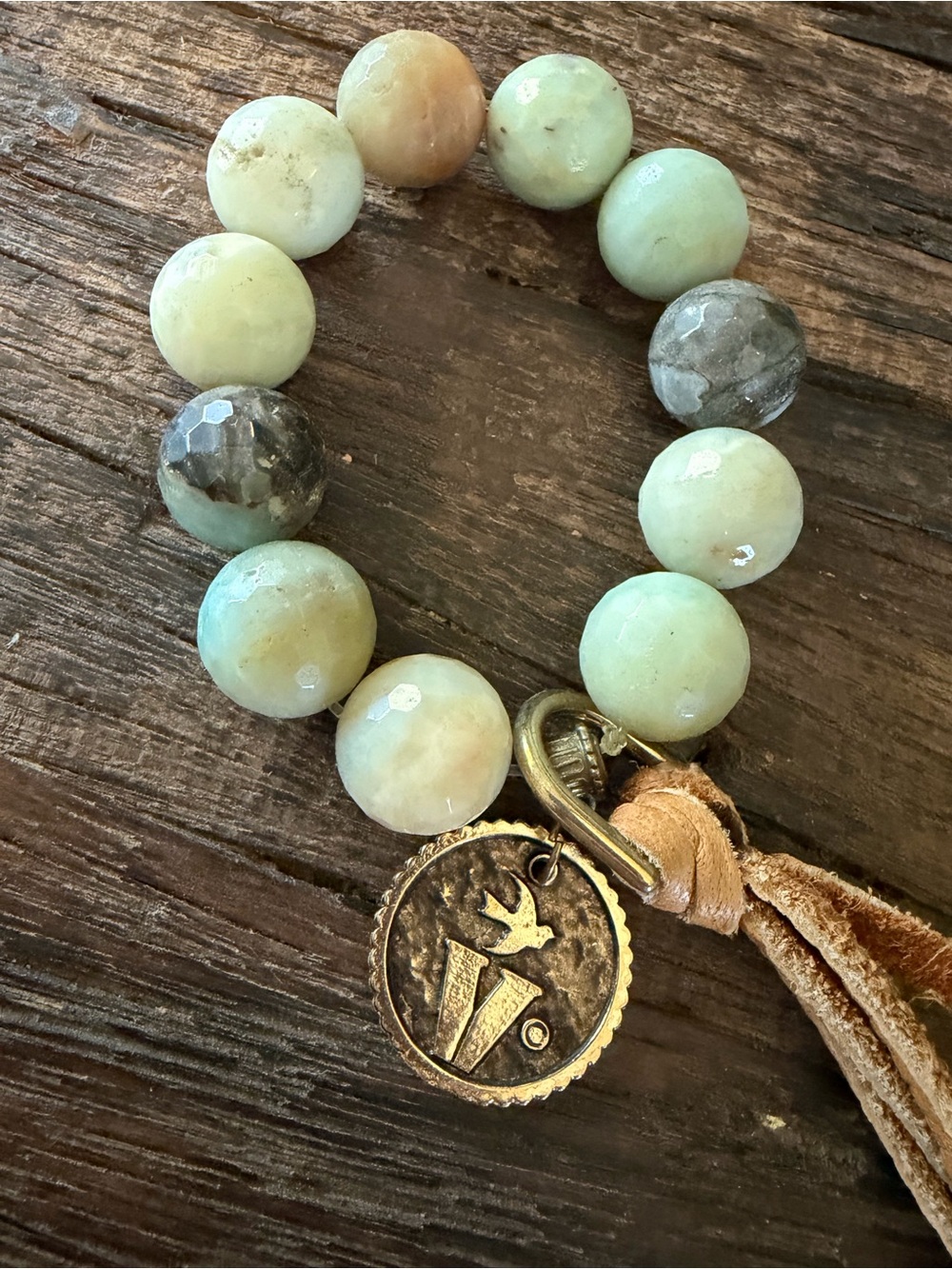 VBeaded Green Amazonite Charm Bracelet with Gold Coin Accent